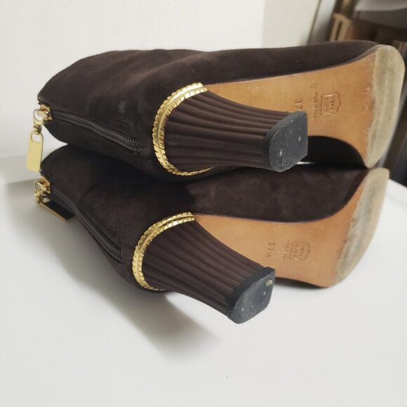 Di Sandro Italy suede booties size 7 (37.5) gold trim zipper brown - Picture 10 of 12